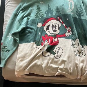 Disney V-Neck Sweater - Green and Red Mickey Design